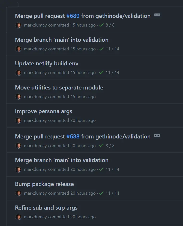 Hinode のコミットログ。かなり頻繁に変更が加えられている。